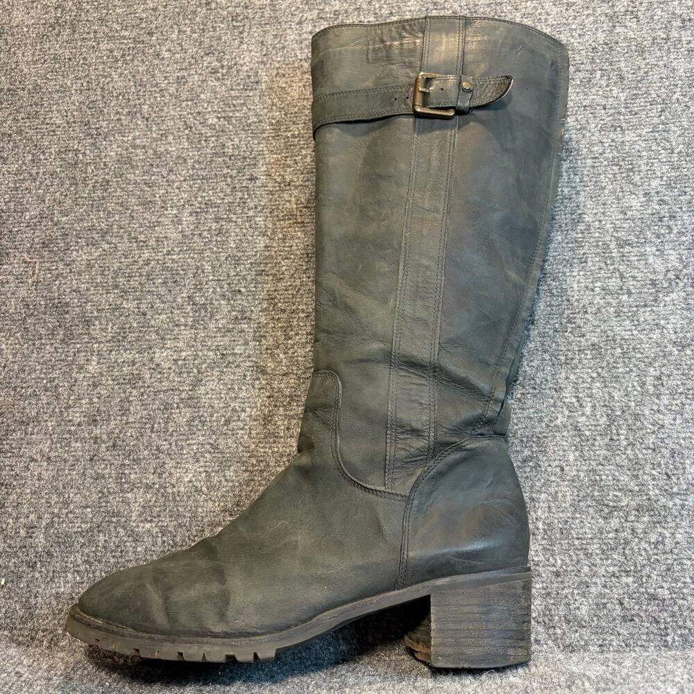 Corso Como Black Leather Tall Knee High Riding Boots Block Heel Women Size 11